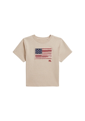 Polo Ralph Lauren Kids Short Sleeve Jersey Knit Flag Crewneck T-shirt in Brown. Size 6. Also in 3, 4, 5.
