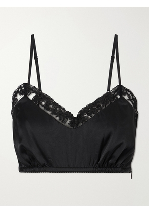 Simone Rocha - Lace-trimmed Satin Bralette - Black - UK 6,UK 8,UK 10,UK 12,UK 14