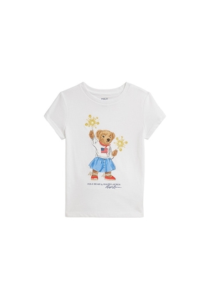 Polo Ralph Lauren Kids Short Sleeve Jersey Knit Sparkler Bear Graphic T-shirt in White. Size 6. Also in 2, 3, 4, 5.