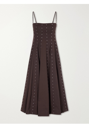 STAUD - Wylie Embellished Paneled Cotton-blend Poplin Midi Dress - Brown - US0,US2,US4,US6,US8,US10,US12,US14