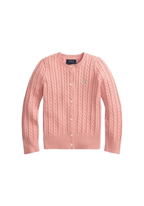 Polo Ralph Lauren Kids Cable Knit Cotton Cardigan in Rose. Size 6. Also in 2, 3, 4, 5.