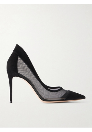 Gianvito Rossi - 95 Mesh-trimmed Suede Pumps - Black - IT36,IT36.5,IT37,IT37.5,IT38,IT38.5,IT39,IT39.5,IT40,IT40.5,IT41,IT41.5,IT42