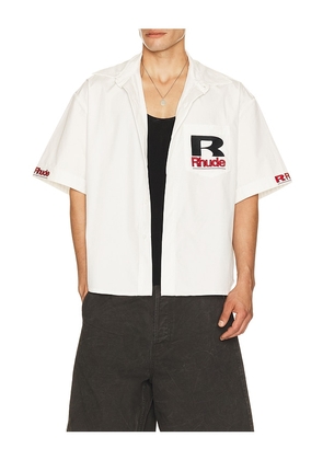 Rhude Petrol Oversized Mechanic Shirt in White. Size S. Also in M, L, XL/1X, XXL/2X.