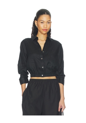 Theory Linen Fixed Sleeve Cropped Shirt in Black. Size S. Also in M, L, XL.
