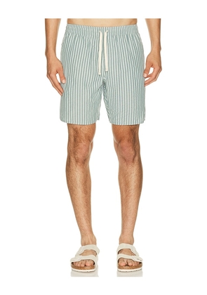 Rhythm Seersucker Stripe Jam Short in Blue. Size 30. Also in 32, 33, 34, 36.