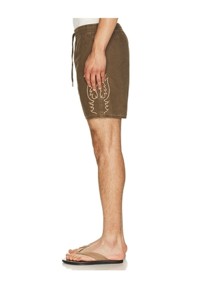 Rhythm High Plains Jam Short in Brown. Size 30. Also in 32, 33, 34, 36.