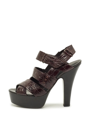 Bottega Veneta Pre-Owned croc-embossed ankle-strap leather heeled sandals - Brown