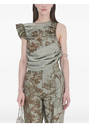 Muller Of Yoshiokubo Lacquer floral-print ruffled top - Blue