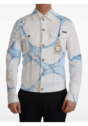 Dolce & Gabbana marble-print logo-embroidered denim jacket - White