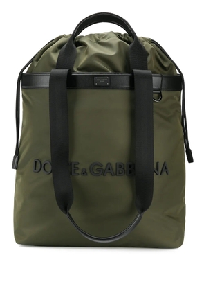 Dolce & Gabbana logo-embossed leather-trim tote bag - Green