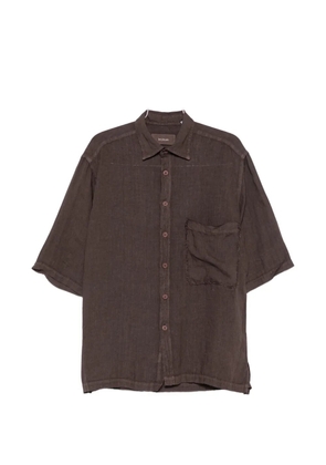 InLinum patch-pocket short-sleeve shirt - Brown