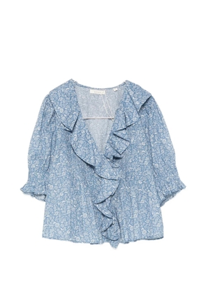 DÔEN Henri ruffled floral-print cotton blouse - Blue