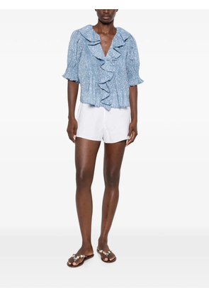 DÔEN Henri ruffled floral-print cotton blouse - Blue