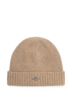 Gant logo-patch beanie hat - Brown