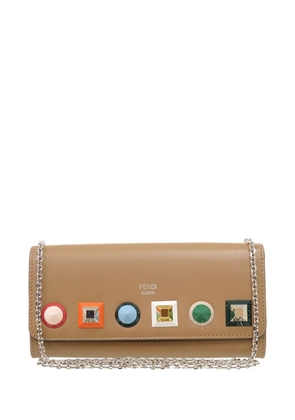 Fendi Pre-Owned 2010-2026 Vitello Liberty Studded Continental Wallet with Chain crossbody bag - Brown