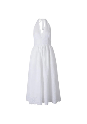 STAUD broderie-anglaise halterneck dress - White