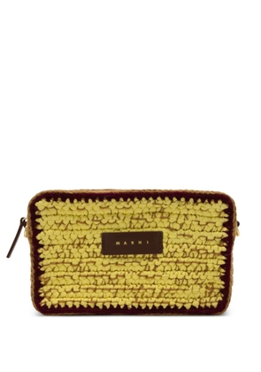 Marni logo-patch crochet-knit shoulder bag - Yellow