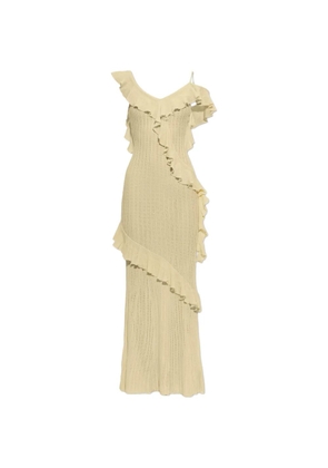 Self-Portrait ruffled pointelle-knit maxi dress - Yellow