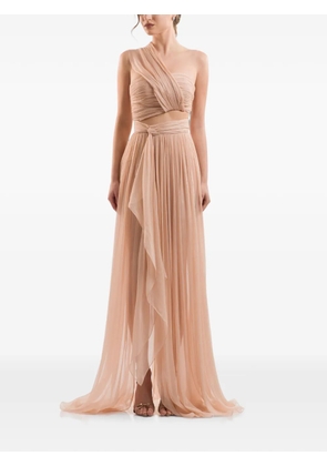 IMROSKA pleated one-shoulder top and flowing maxi skirt set - Neutrals
