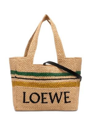 Loewe Pre-Owned 2023 Paulas Ibiza Medium Raffia Striped Font Tote satchel - Neutrals