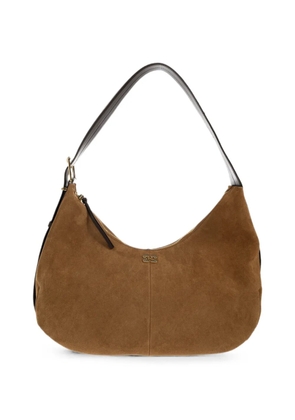 GANNI logo-plaque suede shoulder bag - Neutrals