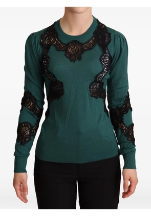Dolce & Gabbana lace-trim puff-sleeve sweater - Green