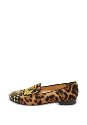 Christian Louboutin Pre-Owned leopard-print studded smoking loafers - Neutrals