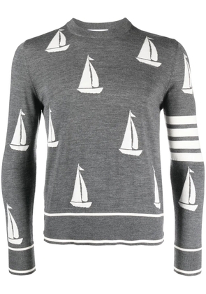 Thom Browne sail boat-motif merino wool sweater - Grey
