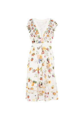 Camilla fruit-print ruffled midi dress - White