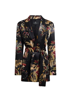 ETRO envers satin jacket with belt and flower and animal motif - Black