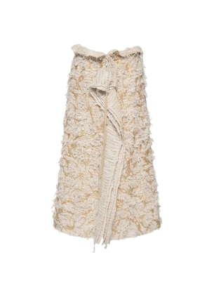 Muller Of Yoshiokubo frayed-detail embroidered midi skirt - Neutrals