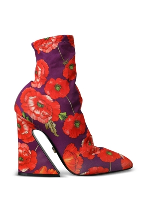Dolce & Gabbana poppy-print sock boots - Purple