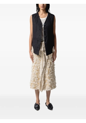 Muller Of Yoshiokubo frayed-detail embroidered midi skirt - Neutrals