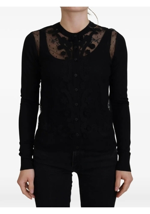 Dolce & Gabbana lace-panelled floral-applique cardigan - Black