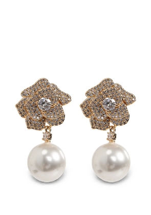 Self-Portrait crystal-embellished faux-pearl earrings - Gold