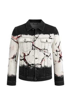 Dolce & Gabbana marble-print denim jacket - White
