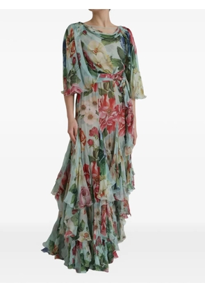 Dolce & Gabbana floral-print tiered maxi dress - Blue