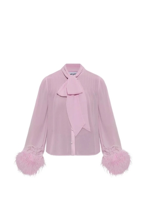 Self-Portrait feather-trim pussy-bow shirt - Pink