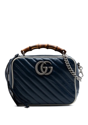 Gucci Pre-Owned 2016-2026 Small GG Marmont Matelasse Diagonal Leather Torchon Bamboo satchel - Blue