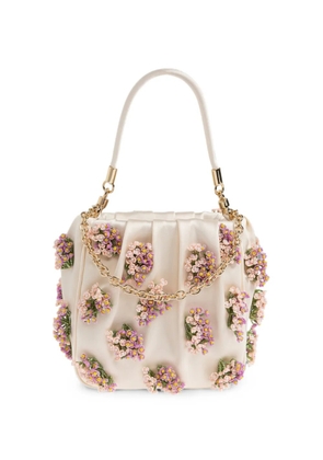 Self-Portrait floral-appliqué satin tote bag - Neutrals