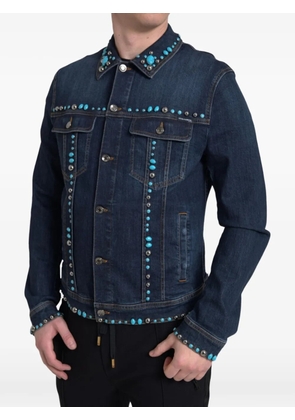 Dolce & Gabbana turquoise-embellished studded denim jacket - Blue
