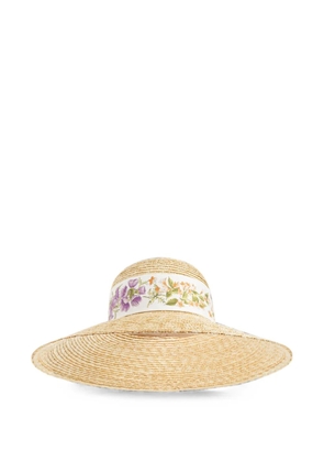 Ferragamo floral-print silk-trimmed straw hat - Neutrals