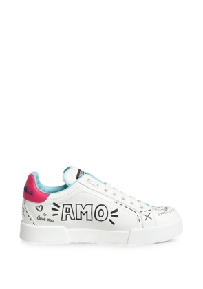 Dolce & Gabbana graffiti-print leather sneakers - White