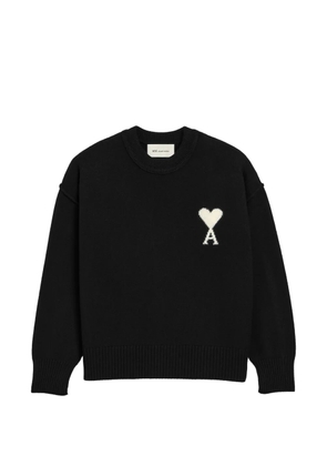 AMI Paris crewneck wool sweater with Ami de Coeur - Black
