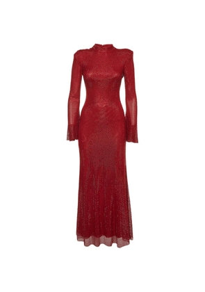 Self-Portrait rhinestone-embellished fishnet maxi dress - Red