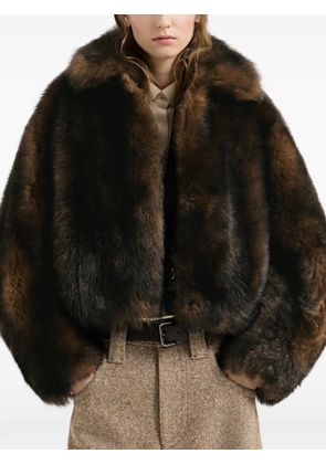 Brunello Cucinelli soft-shearling outerwear jacket with shiny zipper pull - Brown