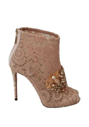 Dolce & Gabbana crystal-embellished lace ankle boots - Pink