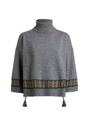 ETRO wool-blend kimono sweater with tassels and geometric motif - Grey