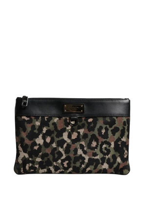 Dolce & Gabbana leopard-print jacquard-panelled clutch bag - Black