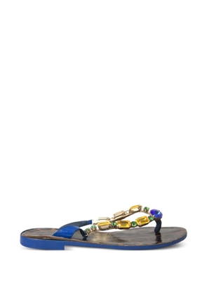Dolce & Gabbana gemstone-embellished leopard-print sandals - Blue